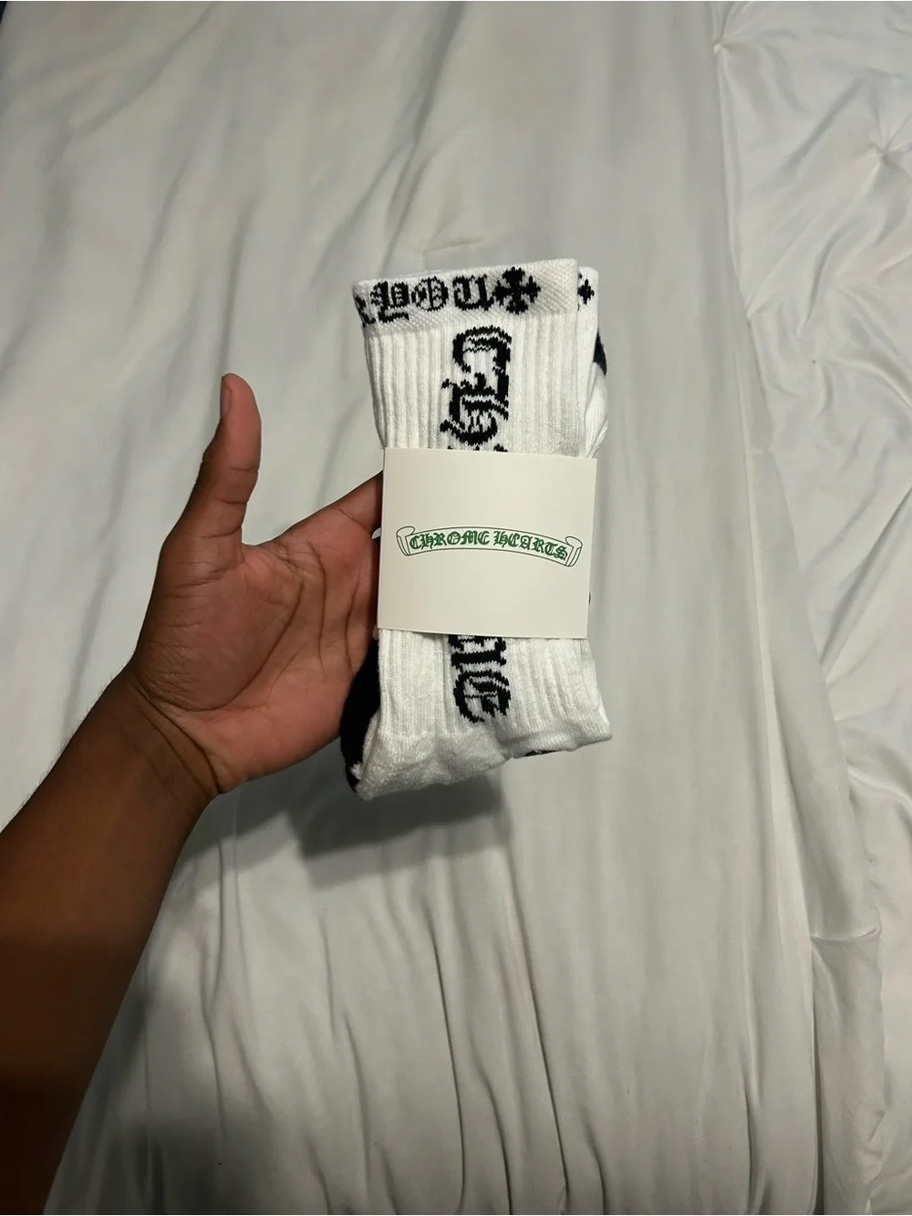 Chrome Hearts White Crew Socks with Black Logo Accent
